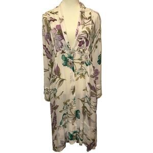 MASAI Floral Semi Sheer Midi Length Kimono or Swim Coverup Size M